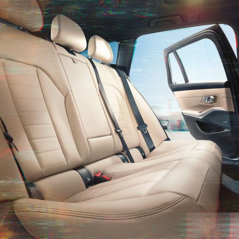 BMW Série 3 Touring, vue de détail de la banquette arrière G21 BMW Série 3 Touring, vue de détail de la banquette arrière avec garnissage G21