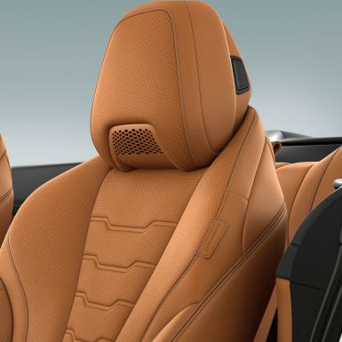 BMW M850i xDrive, siège multifonctions avec chauffe-nuque, cuir Merino Cognac G14. BMW M850i xDrive, siège multifonctions avec chauffe-nuque, cuir Merino Cognac G14.