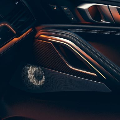 Haut-parleurs de la BMW X6 G06. Gros plan de l’habitacle de la BMW X6 avec vue sur les haut-parleurs G06.