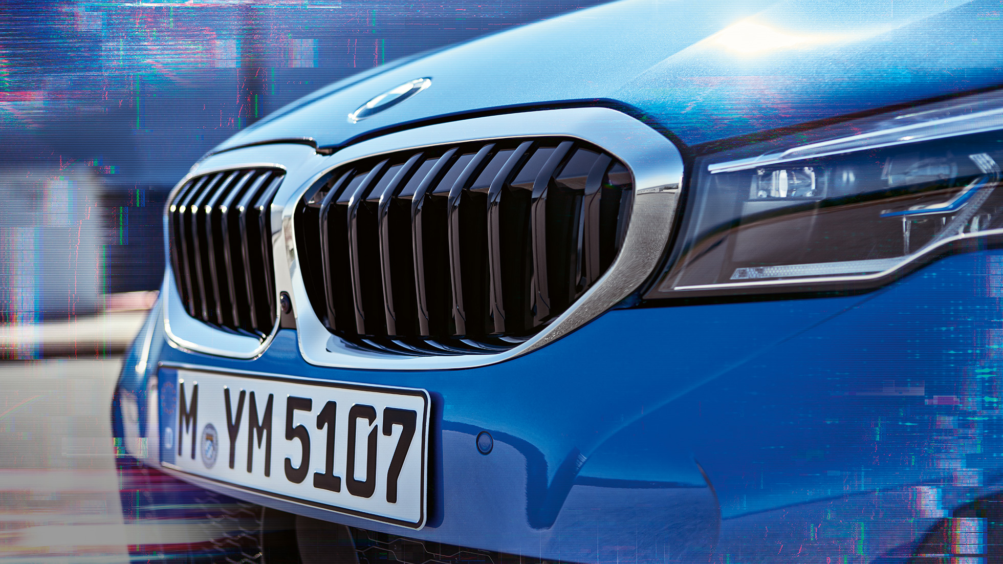 BMW Série 3 Berline, double calandre G20. Gros plan de profil de la double calandre de la BMW Série 3 Berline G20.