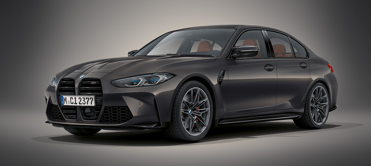 BMW Individual Dravitgrau metallic BMW M3 Berline G80 2020 BMW M3 Berline BMW Individual Dravitgrau metallic G80 2020, vue de trois quarts avant à l'arrêt