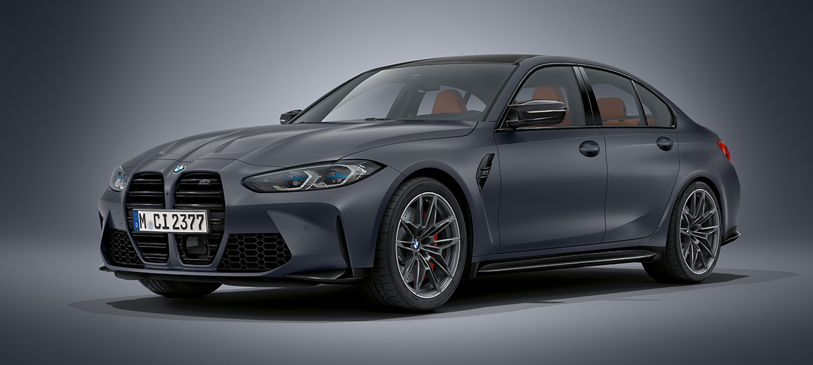 BMW Individual Frozen Dark Grey metallic BMW M3 Berline G80 2020 BMW M3 Berline BMW Individual Frozen Dark Grey metallic G80 2020, vue de trois quarts avant à l'arrêt