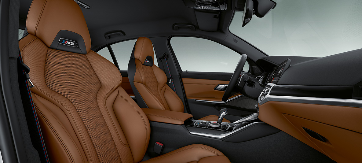 BMW Individual tout cuir 'Merino' Tartufo BMW M3 Berline 2020 G80, habitacle BMW Individual tout cuir 'Merino' Tartufo BMW M3 Berline G80 2020, habitacle