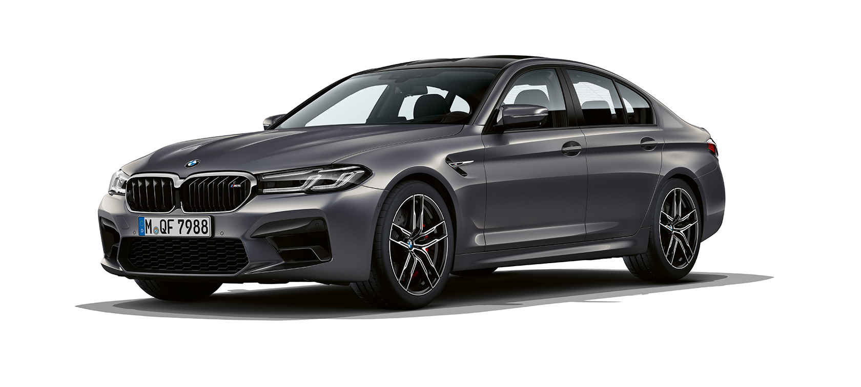 BMW M5 F90 LCI restylage 2020 Brands Hatch Grau metallic vue de trois quarts avant