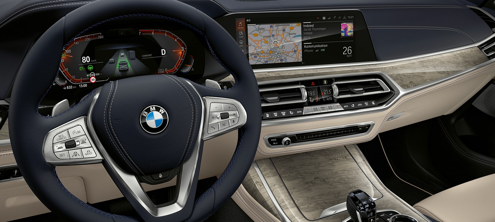 Modèle BMW X7 M SUV, Innovations G07 BMW X7 M SUV, poste de conduite centré sur le combiné des instruments et le panneau de commande du conducteur, G07