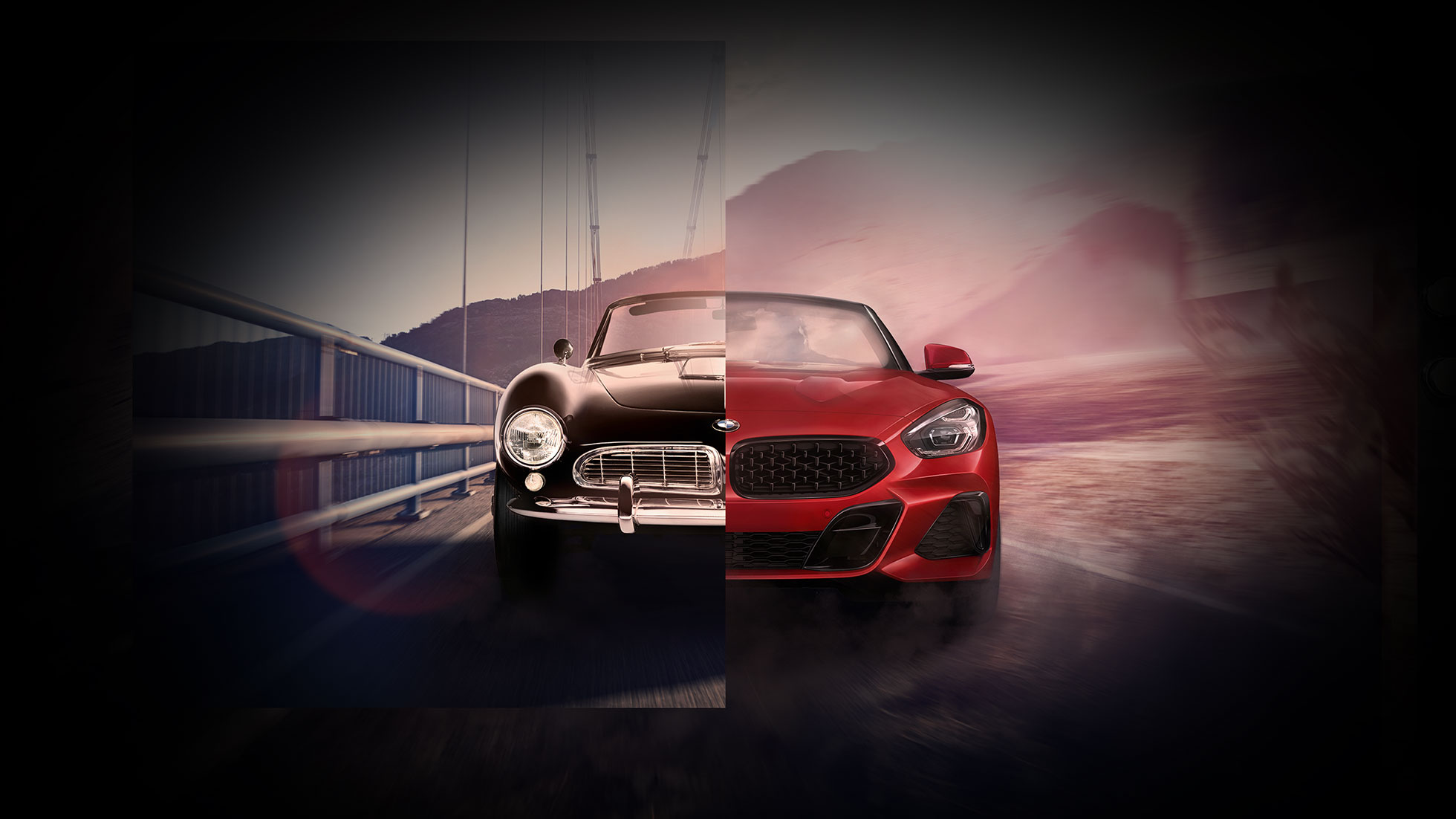 BMW 507 et BMW Z4 Roadster G29 Splitscreen d'une BMW 507 noire et d'une BMW Z4 Roadster G29