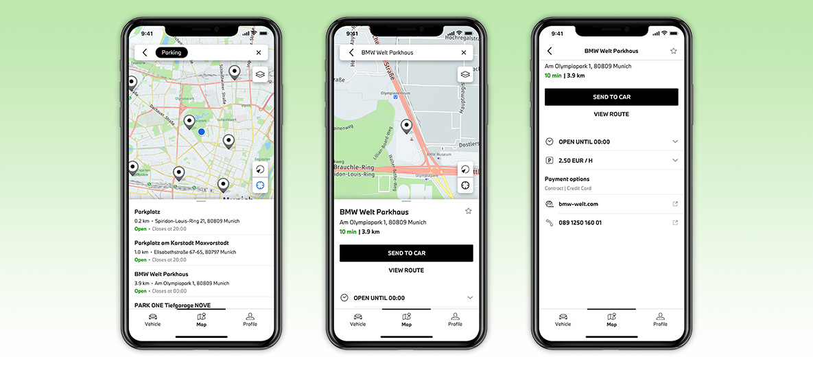 My BMW App Fahrten planen und an das Fahrzeug senden Screen auf Smartphone My BMW App Fahrten planen und an das Fahrzeug senden Screen auf Smartphone