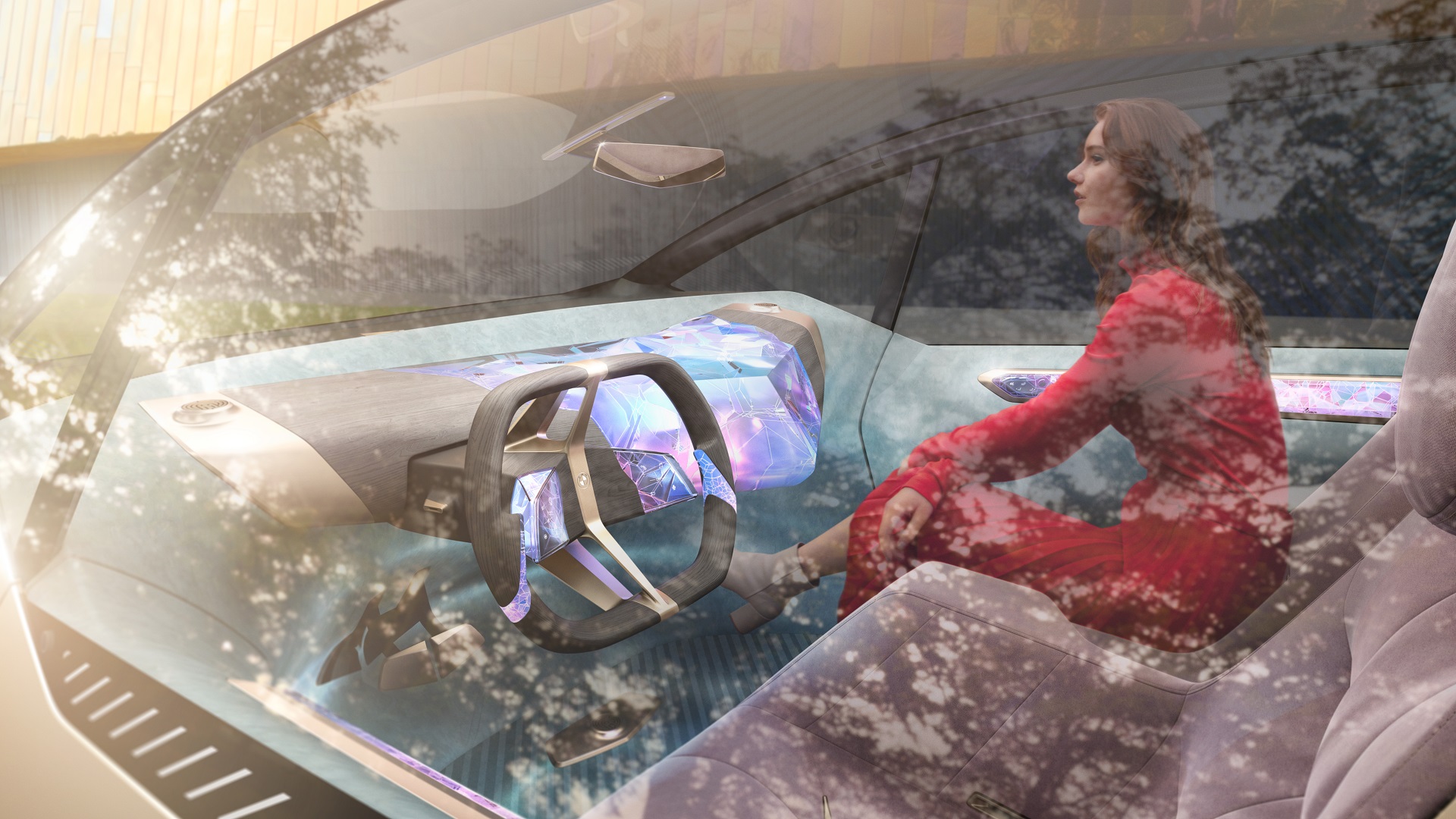 La BMW i Vision Circular et son volant incrusté de cristal rétroéclairé. 