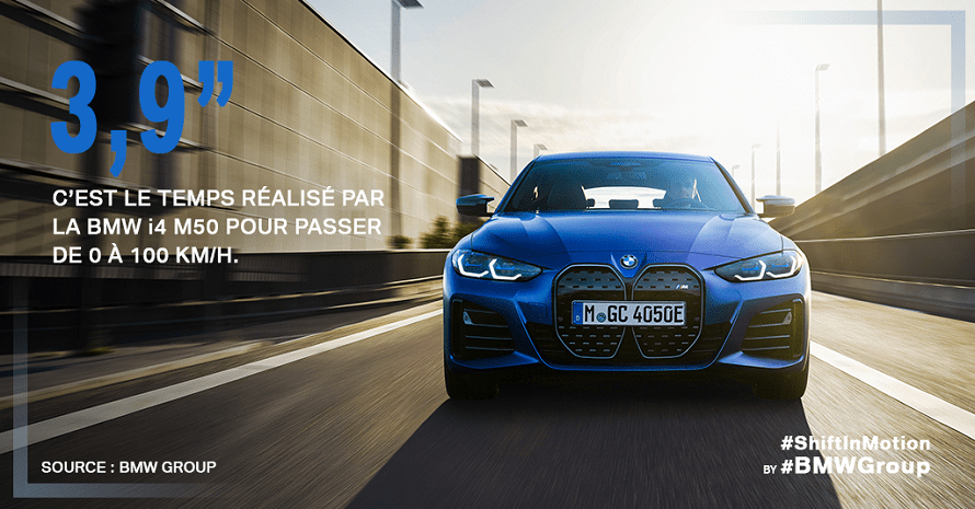 3,9 ”, c’est le temps réalisé par la BMW i4 M50 pour passer de 0 à 100 km/h.