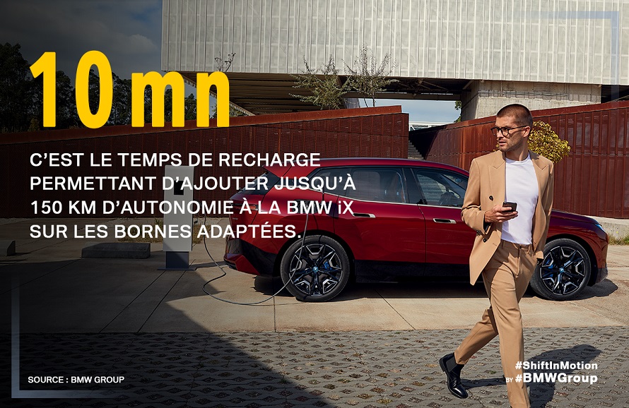 BMW iX : un temps de recharge ultra-rapide.