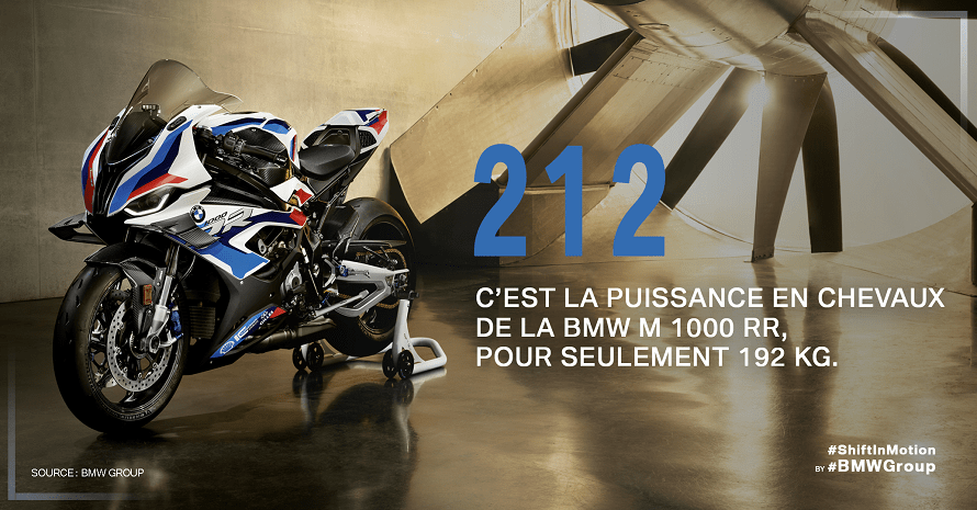 212 – c’est la puissance en chevaux de la BMW M 1000 RR, pour seulement 192 kg.